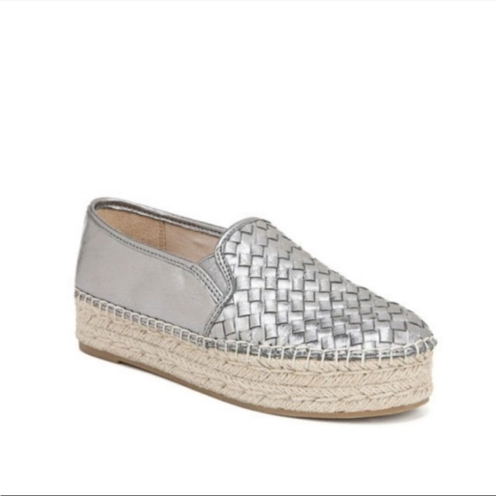 Sam Edelman Silver Woven Espadrille Platform Slip-On